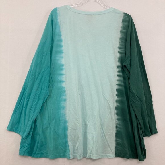 LOGO Lori Goldstein size 1X Blue Ombre Stretch Knit Pocket Relaxed Blouse - Picture 9 of 10